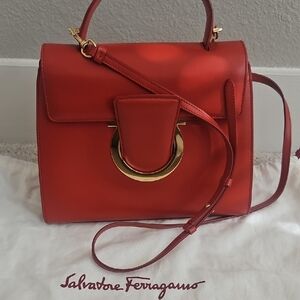 Salvatore Ferragamo Scarlet Satchel with Gold Accent